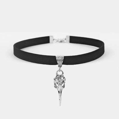 Raven Skull Bird Charm Choker Necklace