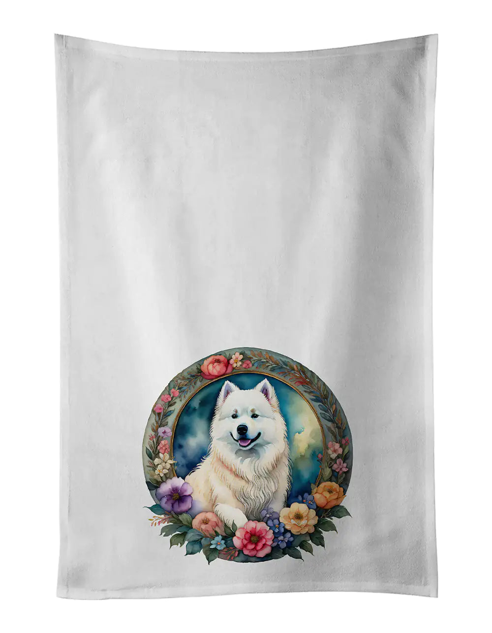 Samoyed and Flowers Kitchen Towel Set of 2