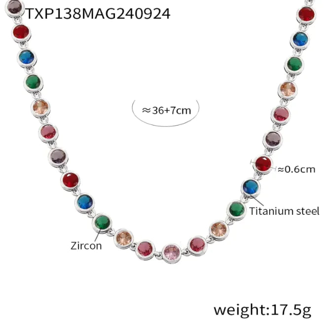 Titanium Steel Zircon Color Mix Bracelet & Necklace Set