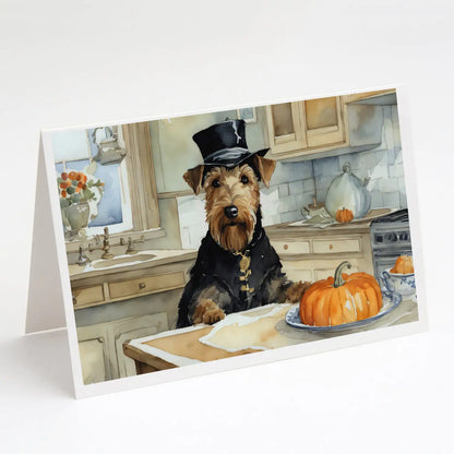 Airedale Terrier Fall Kitchen Pumpkins Greeting Cards Pack of 8