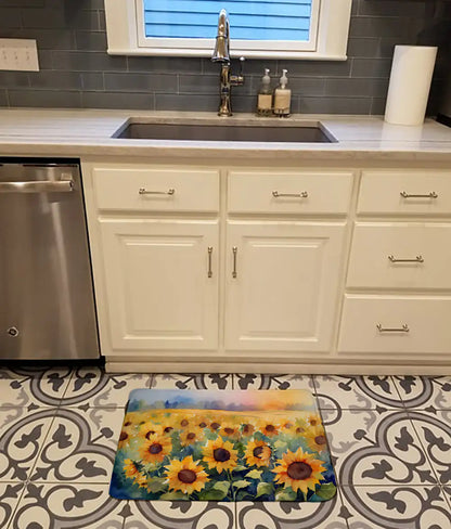 Sunflowers in Watercolor Memory Foam Kitchen Mat