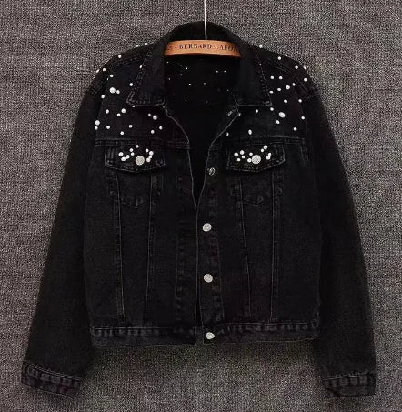 Fashion Beaded Short Denim Jacket