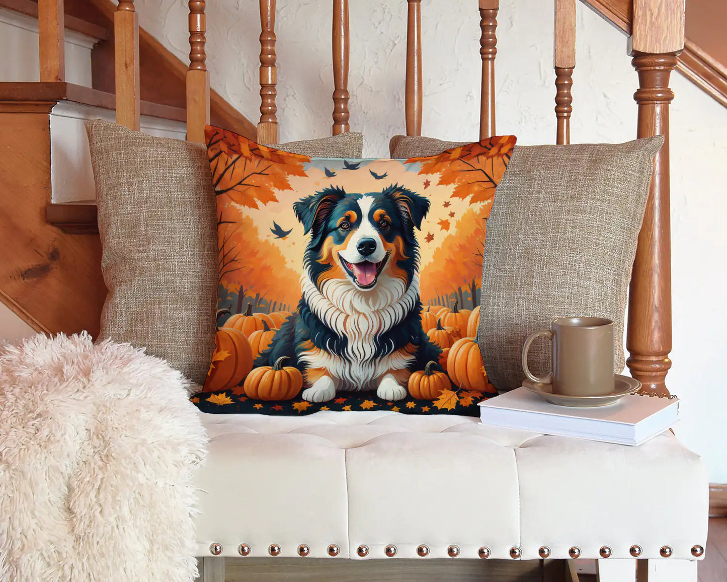 Australian Shepherd Terrier Fall Throw Pillow