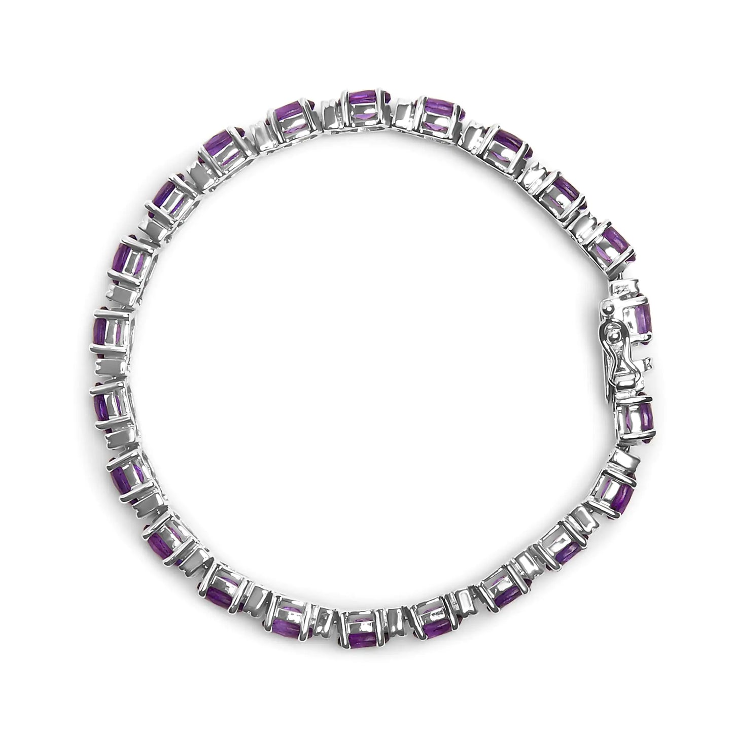 Pulseira de Tênis em Prata Esterlina .925 com Ametistas Ovais Alternadas e Detalhes em Diamante Branco 9 1/2 Quilates (Cor I-J, Clareza I3) - 18,41 cm