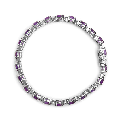 Pulseira de Tênis em Prata Esterlina .925 com Ametistas Ovais Alternadas e Detalhes em Diamante Branco 9 1/2 Quilates (Cor I-J, Clareza I3) - 18,41 cm