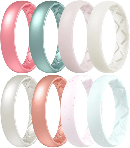 Egnaro Silicone Anniversary Ring Women, Breathable Design Womens Silicone Wedding Rings, 4mm Width - 1.5mm Thickness Rubber Wedding Bands Women - 1/4/5/7/8 Engagement Rings for Work Out 9.5-10(21.97mm)