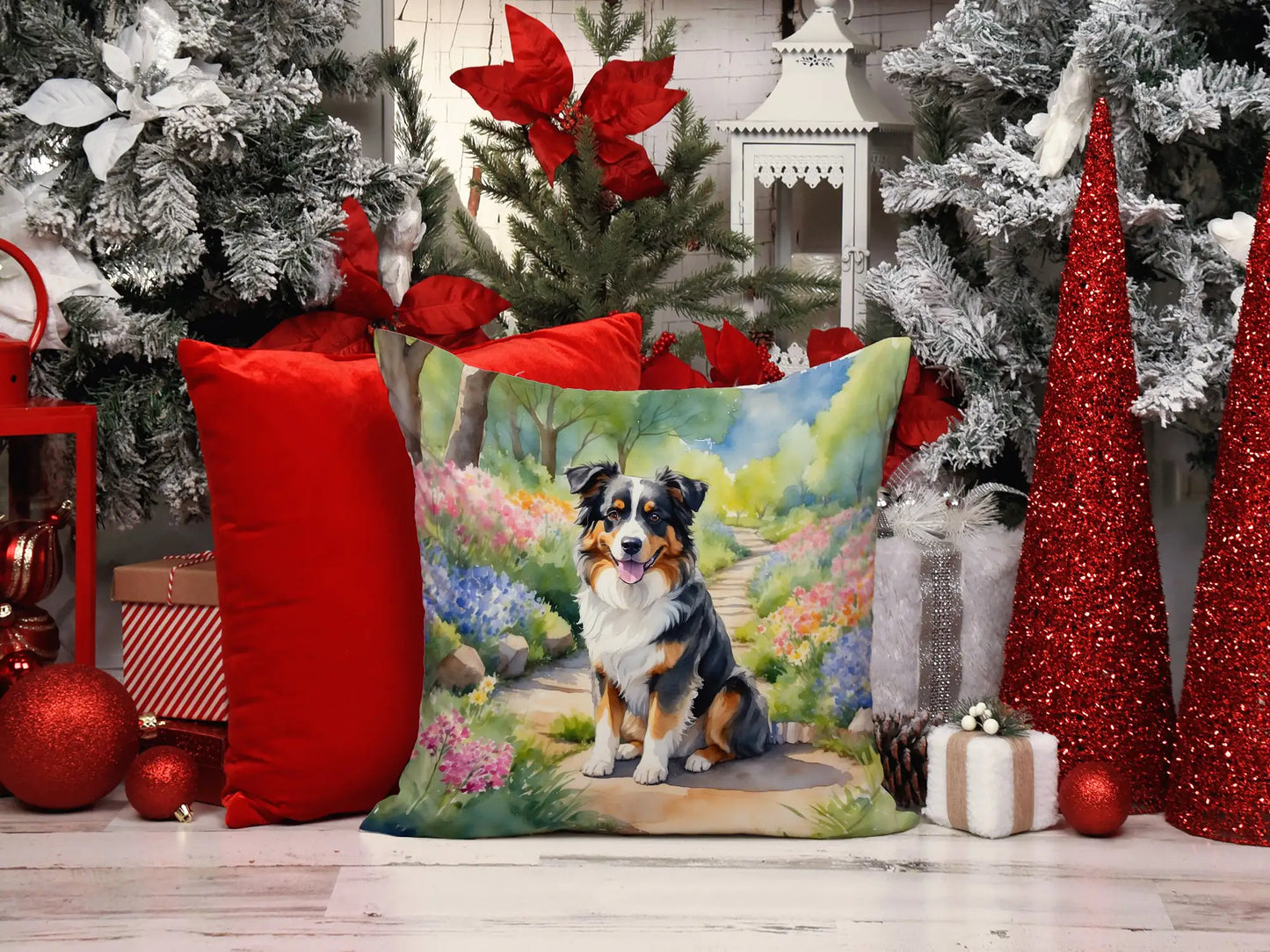 Australian Shepherd Spring Garden Throw Pillow