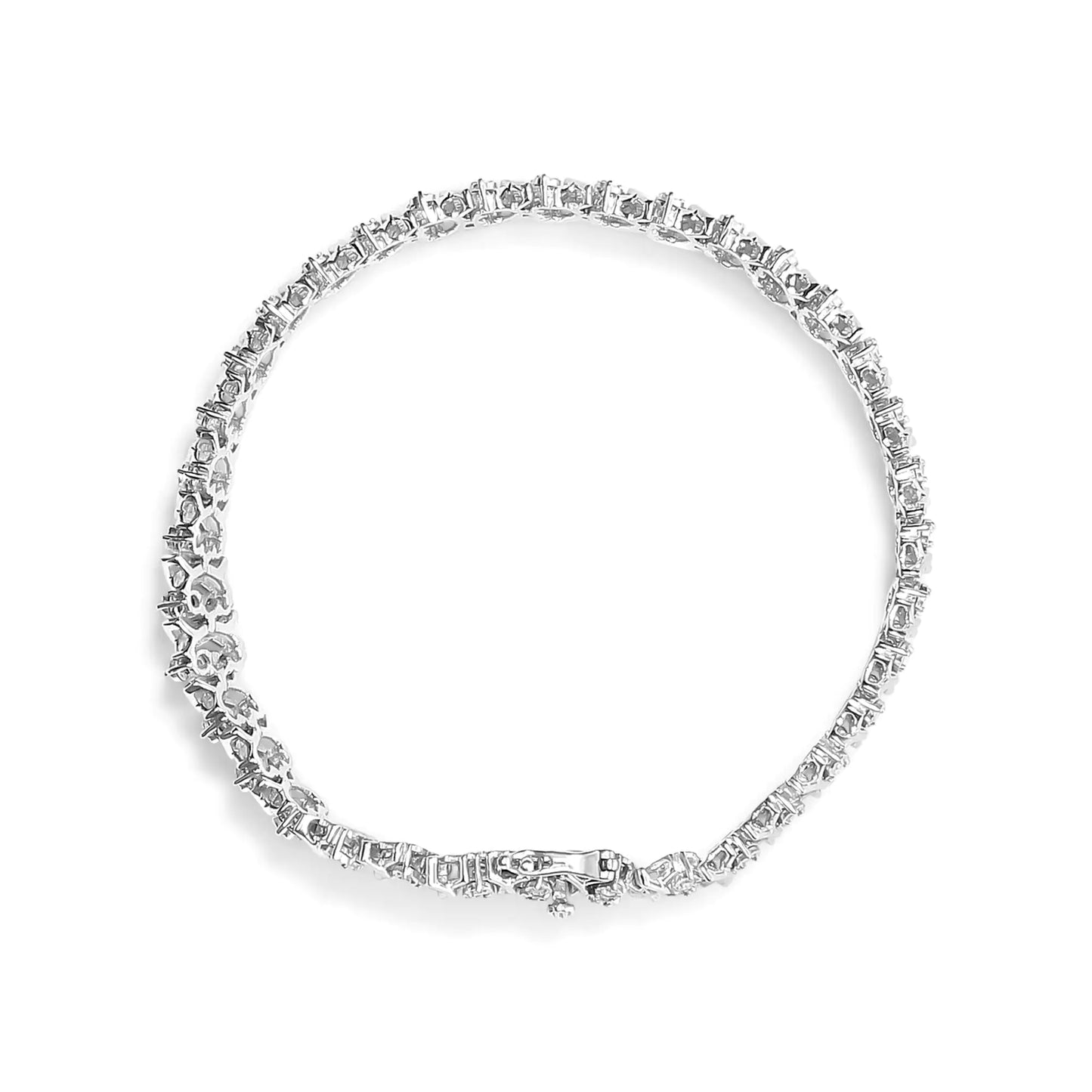 .925 Sterling Silber 1,0 Karat Wunder-Set Diamant 3-Reihen Wellen-Link Armband (I-J Farbe, I2-I3 Reinheit) - 18,42 cm