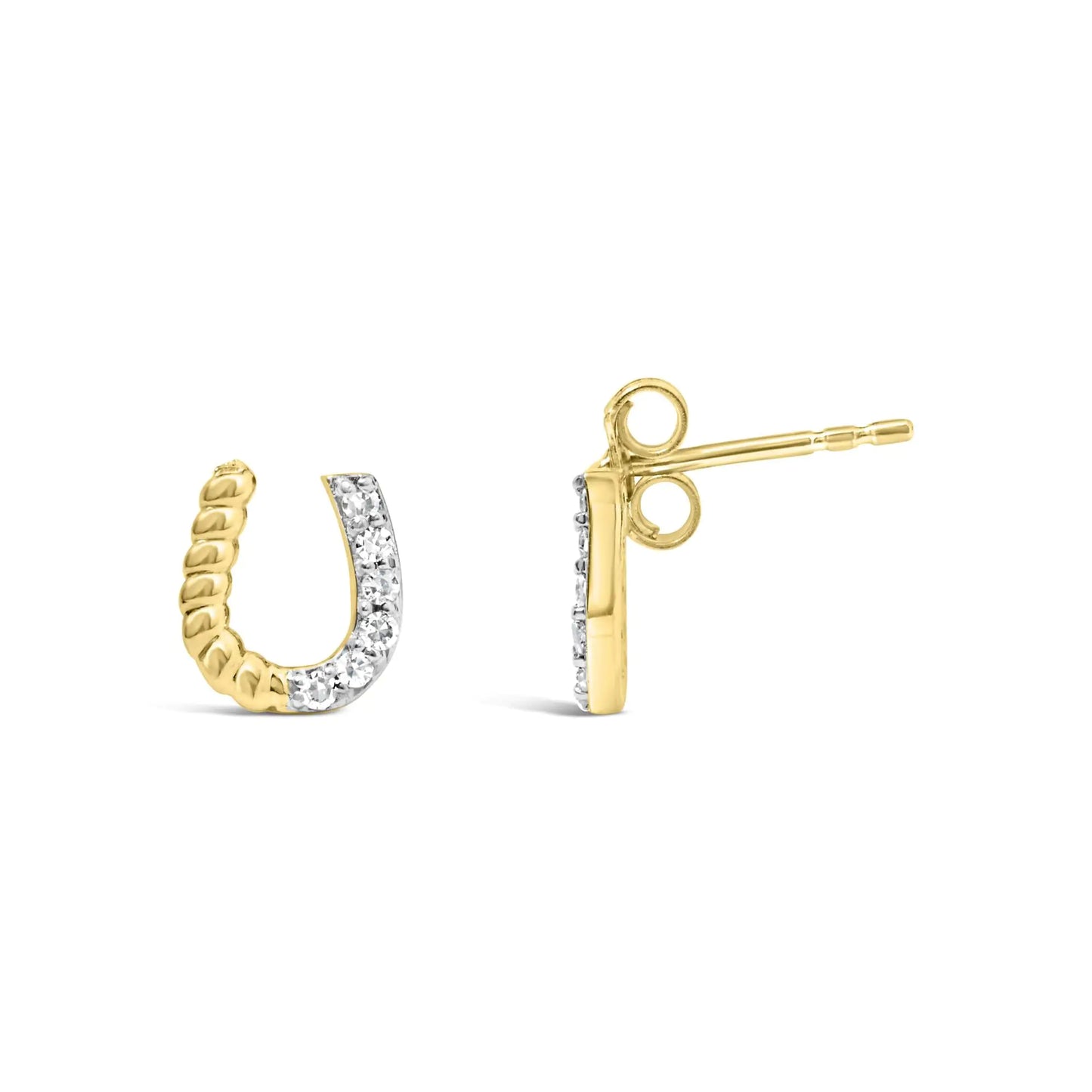 Aretes de Estudio de Oro Amarillo de 14K con Diamantes de 1/10 Cttw y Diseño Trenzado de Herradura (Color I-J, Claridad I1-I2)