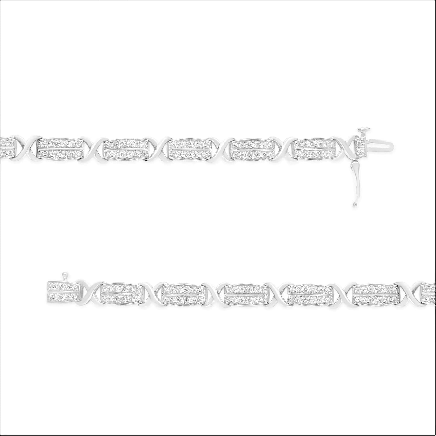 .925 Sterling Silver 2.0 cttw Diamond 2 Row X-Link Bracelet (I-J Color, I3 Clarity) -7"