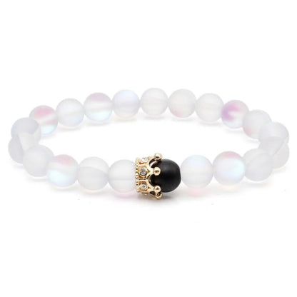 Natural Stone Beads Bracelet with Zircon Crown Charm