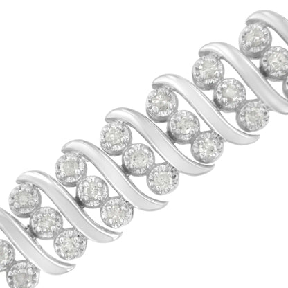 Bracelet Double Rangée en Argent Sterling et Diamants 2 cttw (I-J, I2-I3)