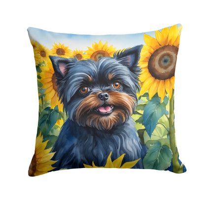 Affenpinscher in Sunflowers Throw Pillow