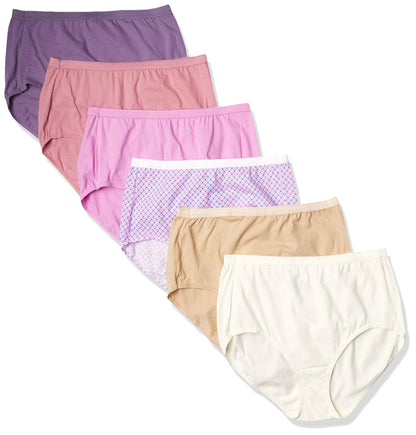 Hanes Womens Just My Size High-Waist Cotton Brief Underwear, High-Rise Brief, 6-Pack (Colors May Vary) 13 Solid/Print Mix