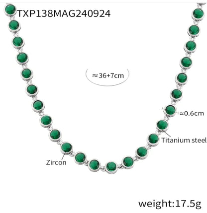 Titanium Steel Zircon Color Mix Bracelet & Necklace Set