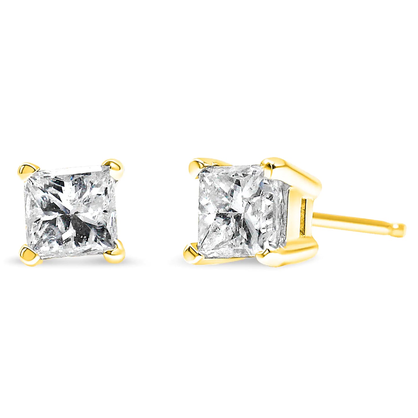 Boucles d'Oreilles en Diamant Solitaire Princesse de 14K Or avec Quatre Griffes Certifiées AGS (Couleur H-I, Clarté SI2-I1)