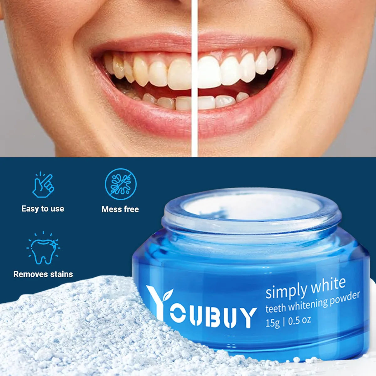 YOUBUY Teeth Whitening Brightening Powder Reduce Tooth Stains Yellow