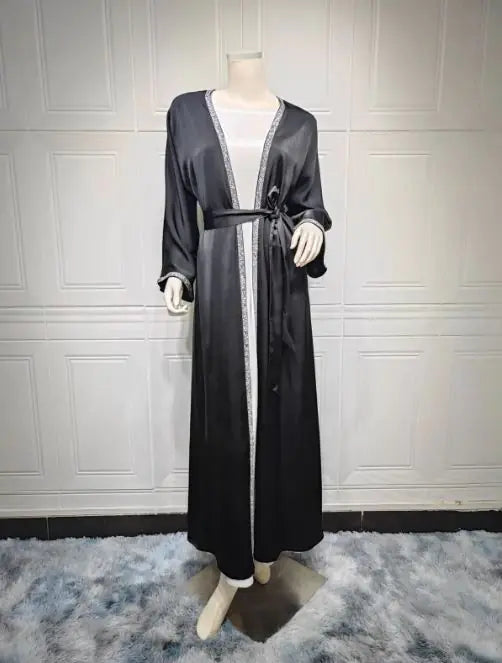 Rhinestone Dress Fashion Satin Soft Shawl Waist-tight Robe