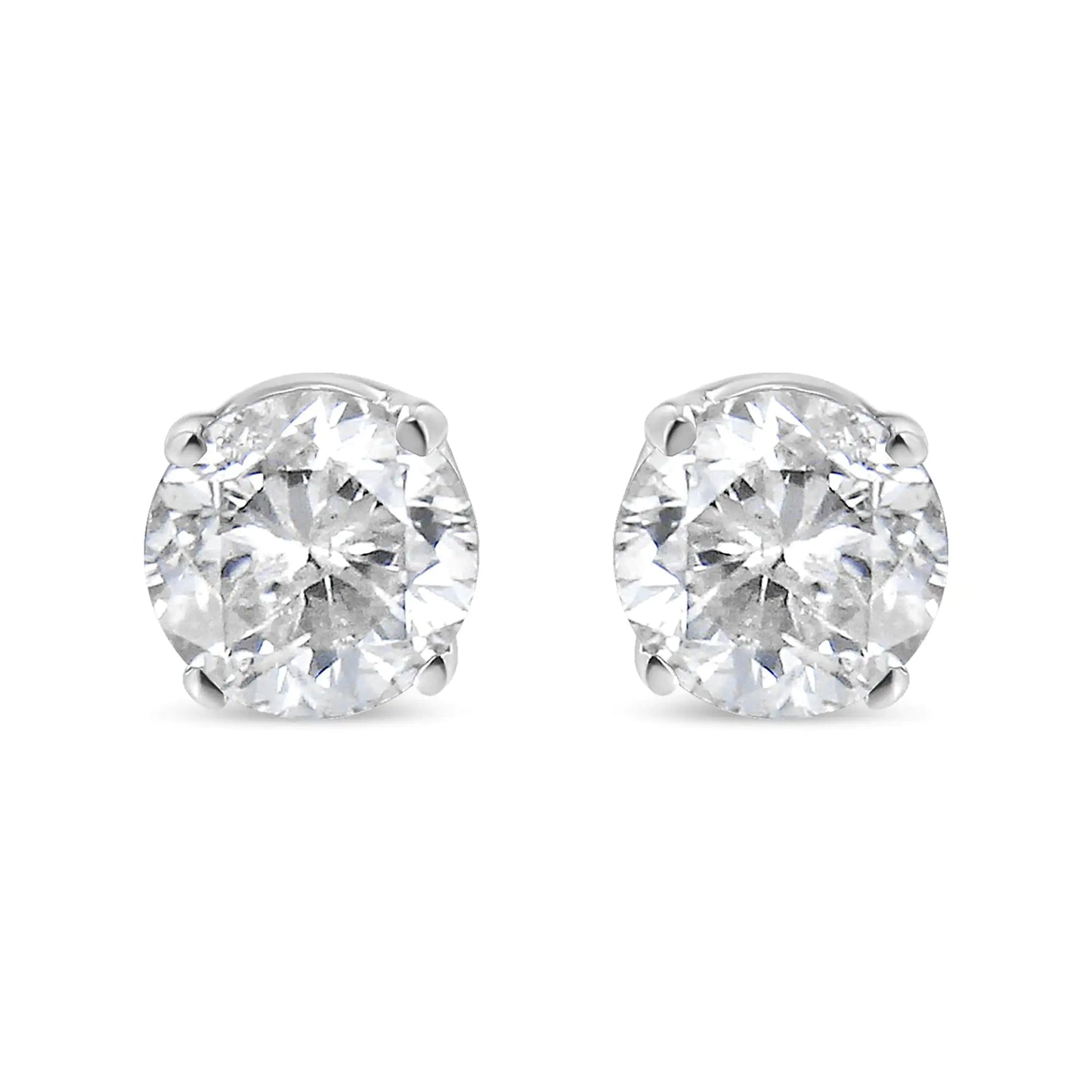 10K White Gold 1/2 Cttw Round Brilliant-Cut Near Colorless Diamond Classic 4-Prong Stud Earrings (H-I Color, I2-I3 Clarity)