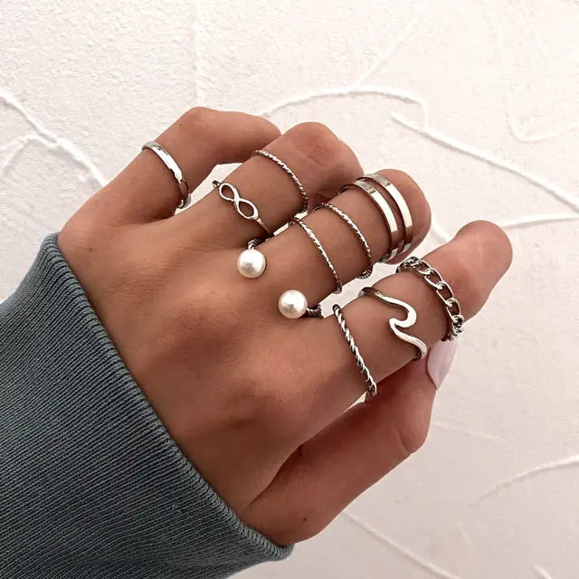 Fashion Boho Crystal Joint Ring Set