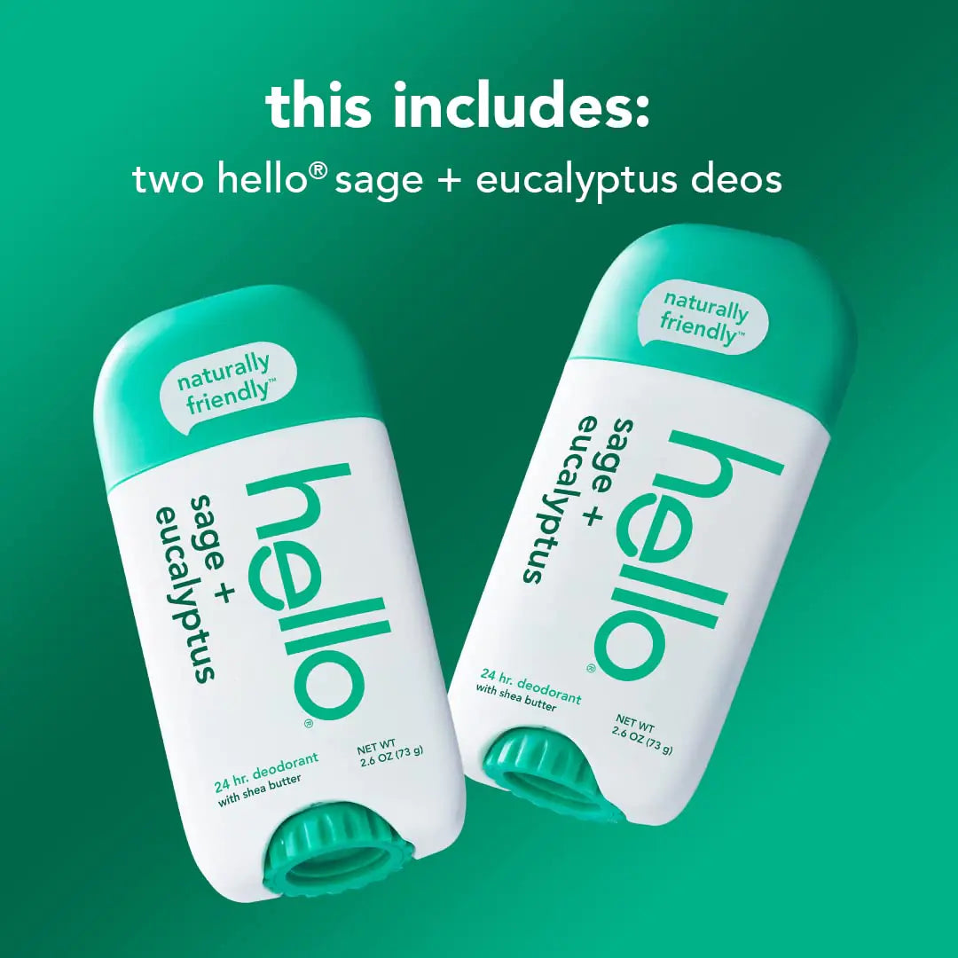 hello White Sage + Eucalyptus Deodorant With Shea Butter for Women + Men, Aluminum Free, Baking Soda Free, Parabens Free, 24 Hour Odor Protection, 2.6 Ounce, 2 Pack Sage & Eucalyptus 2.6 Ounce (Pack of 2)