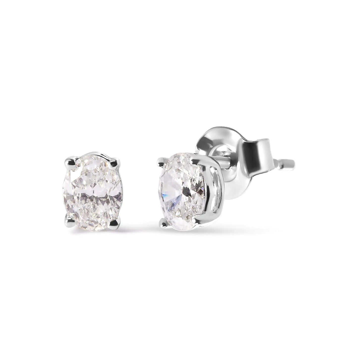 14K White Gold Prong Set Lab Grown Oval Diamond Solitaire Stud Earring (F-G Color, VS1-VS2 Clarity)