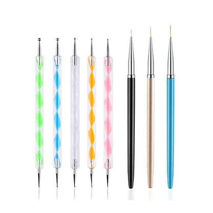 5PCS Dotting Pens with 3 PCS Nail Painting Brushes, Nail Art Design Tools