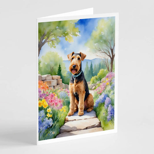 Airedale Terrier Spring Garden Greeting Cards Pack of 8