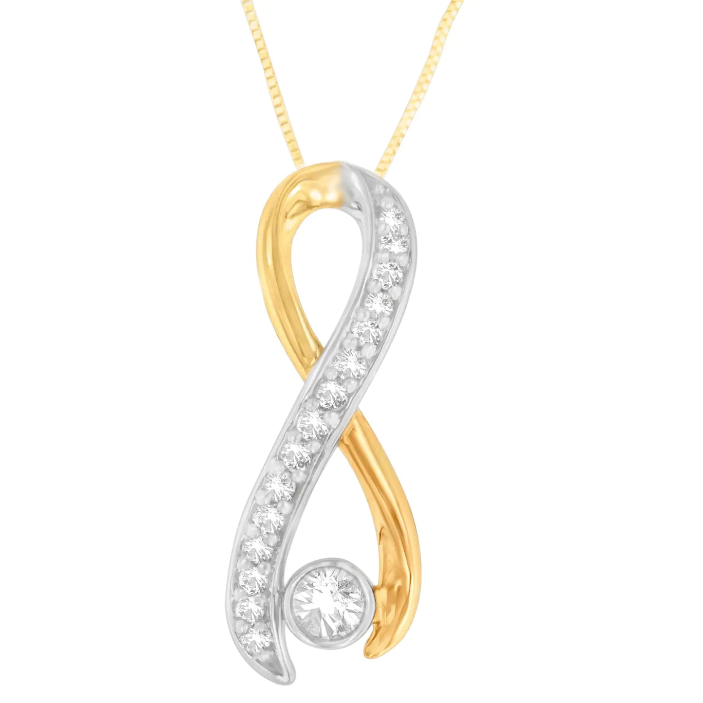 Colar com Pingente Radiant Ribbon em Ouro 10K Bicolor com 1/5 cttw de Diamantes (H-I, I1-I2)