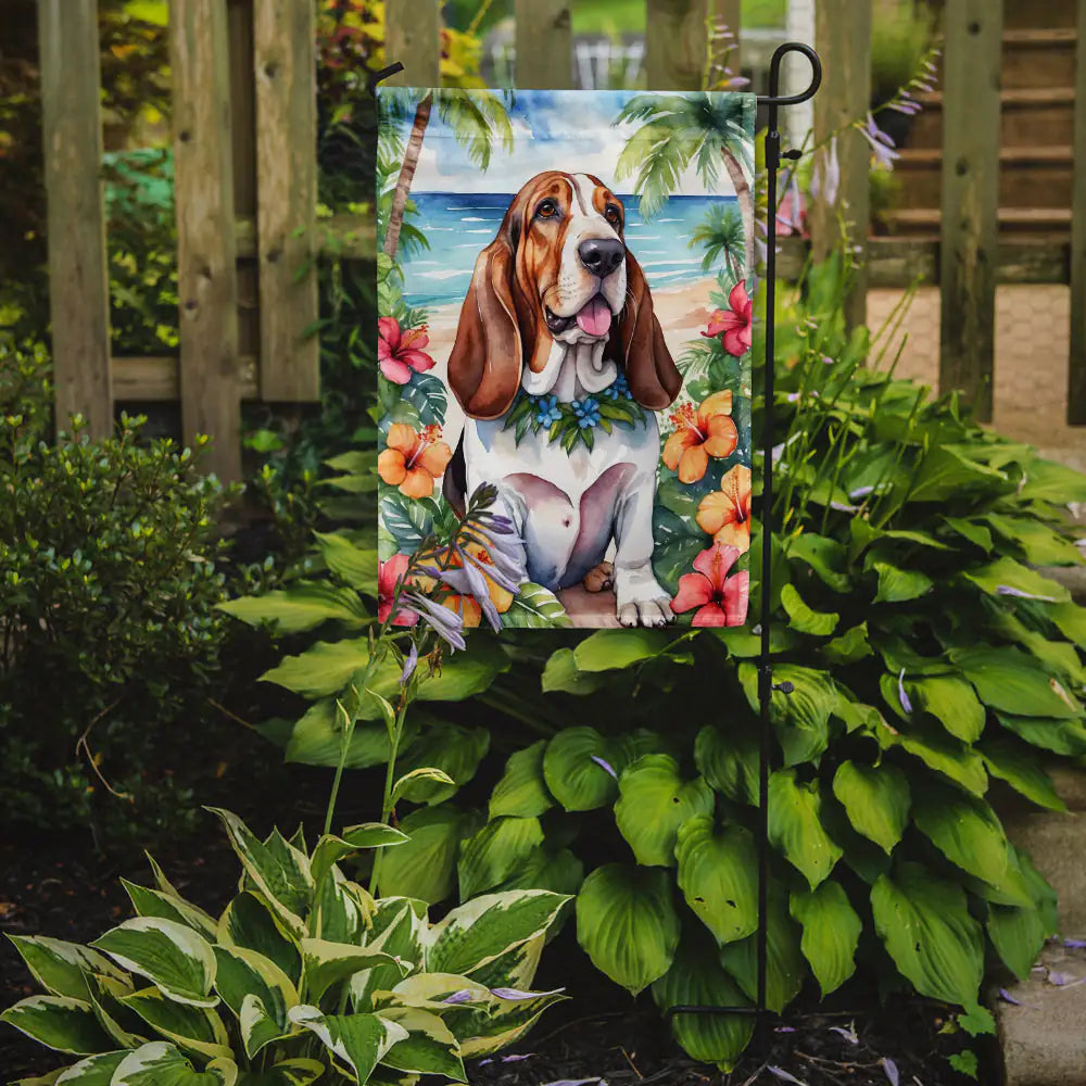 Basset Hound Luau Garden Flag