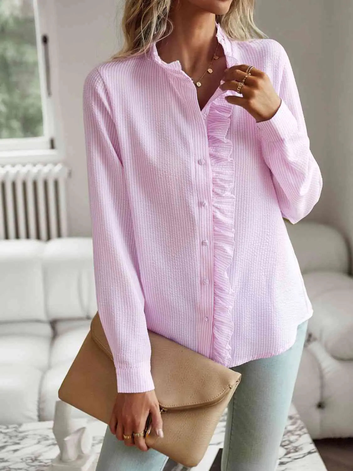 Nat Ruffle Trim Shirt-