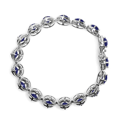 .925 Sterling Silver 21.0 Cttw Created Blue Sapphire and White Topaz Halo Link Bracelet - 7.25 inch