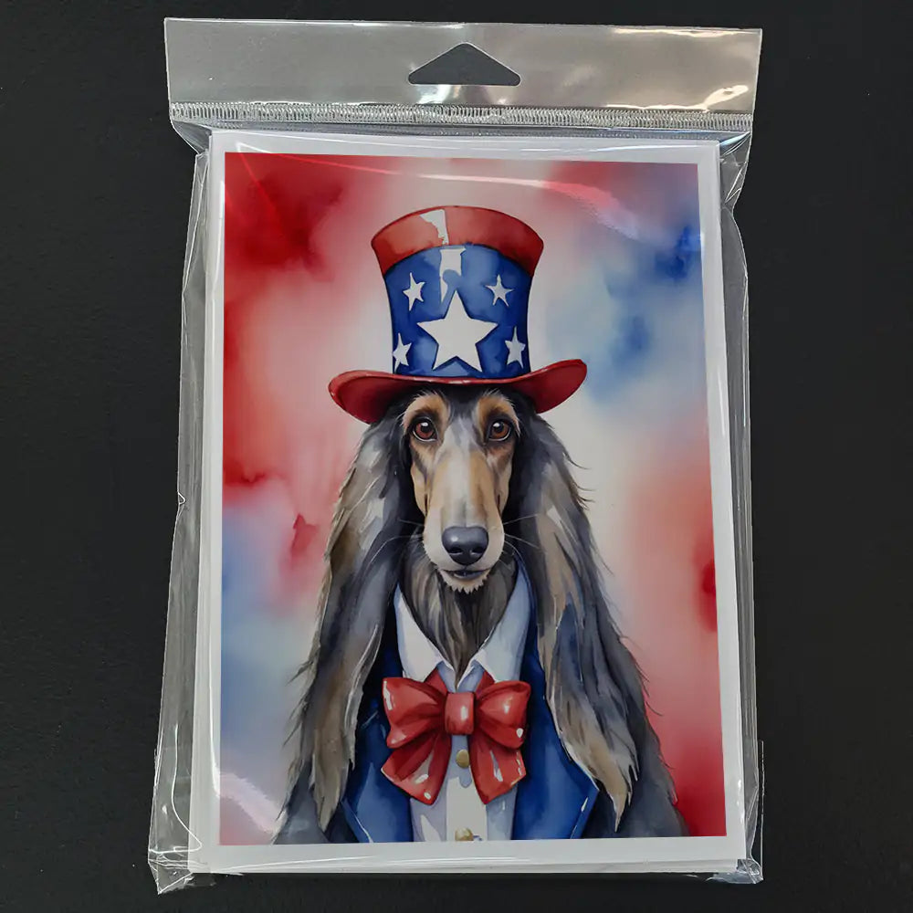 Afghan Hound Patriotic American Greeting Cards Pack of 8