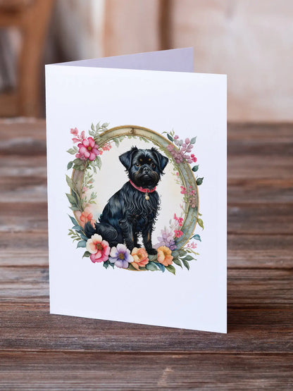 Affenpinscher and Flowers Greeting Cards Pack of 8