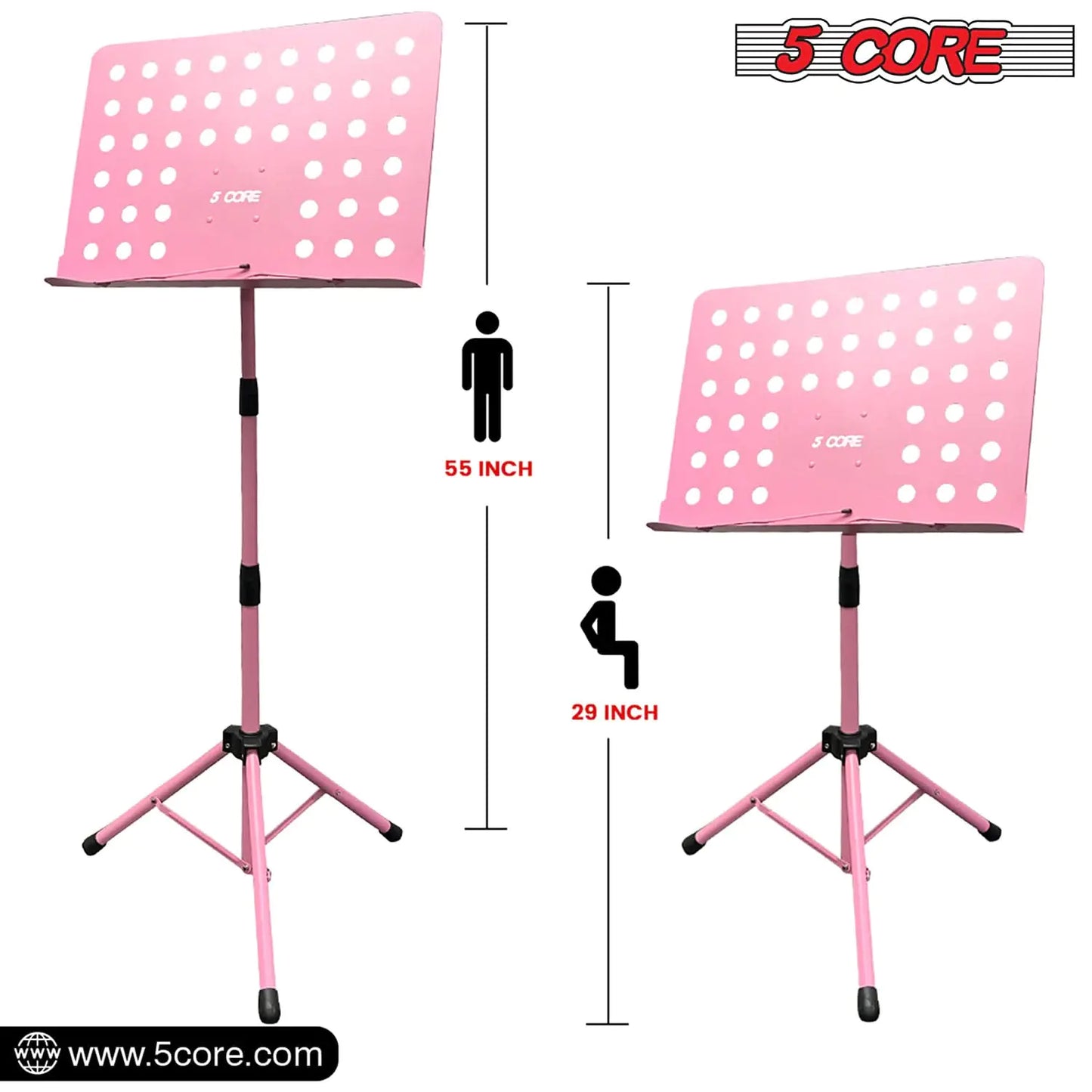 Suporte para Música 5Core para Partituras, Tripé Portátil Ajustável e Dobrável, Suporte para Notas, ROSA