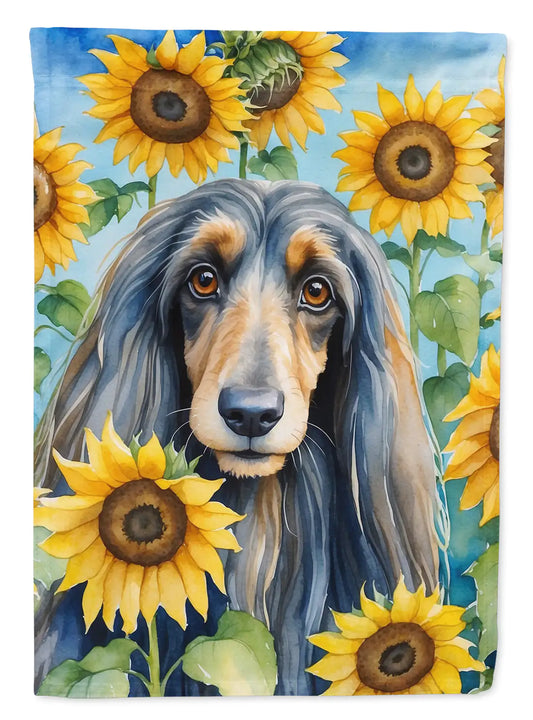 Afghan Hound in Sunflowers House Flag