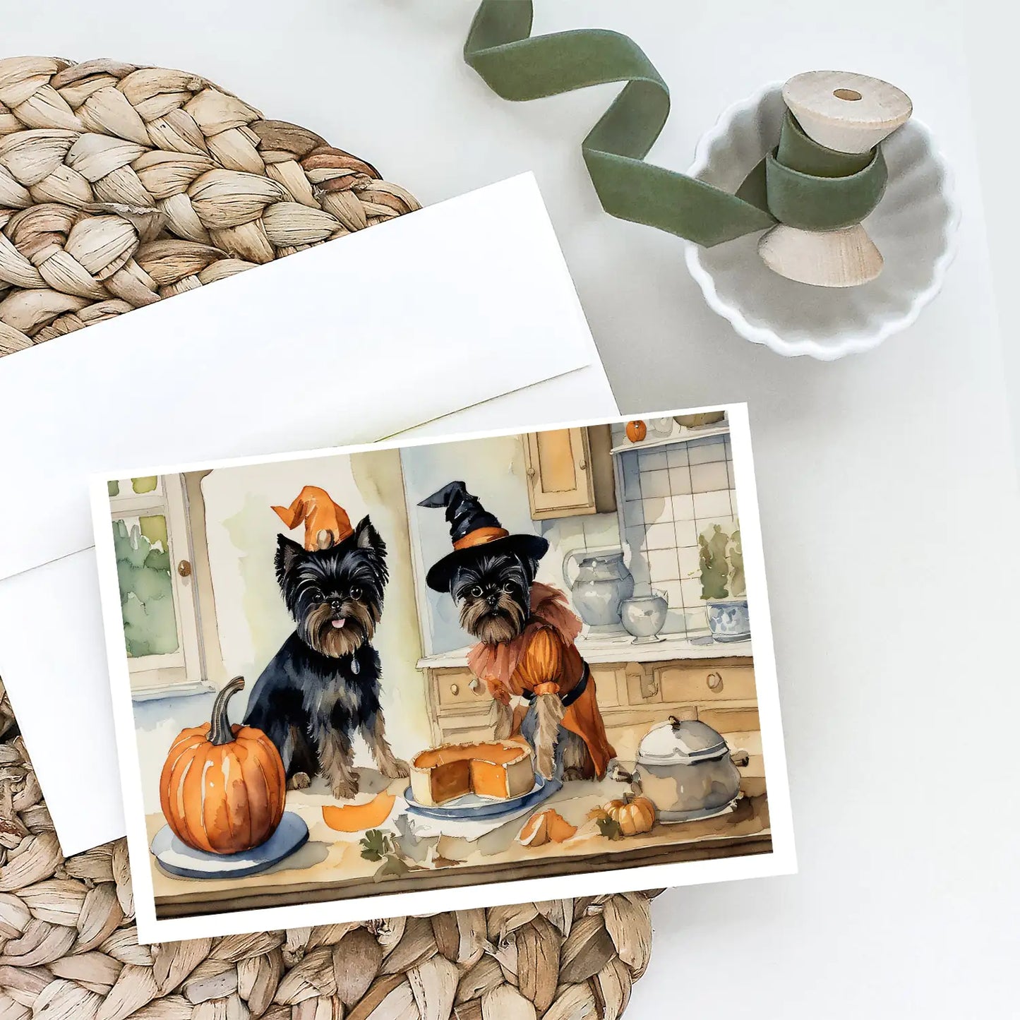 Affenpinscher Fall Kitchen Pumpkins Greeting Cards Pack of 8