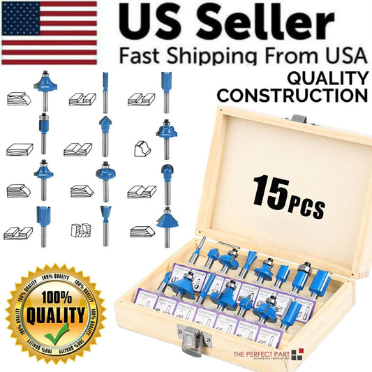 15Pcs Carbon Milling Cutter Router Bit Set Tungsten Carbide Router 1/4" Shank US