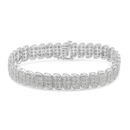 Pulseira de Tênis em Prata de Lei .925 com 2,0 Quilates de Diamantes em Configuração Milagrosa com 3 Filas e Formato S Curvo (Cor I-J, Clareza I3) - 7,25"