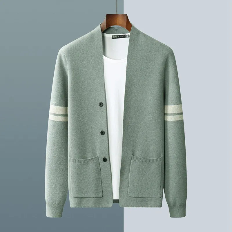 Men's Fall Winter Fashion V-neck Casual Wool Knitted Sweater Coat