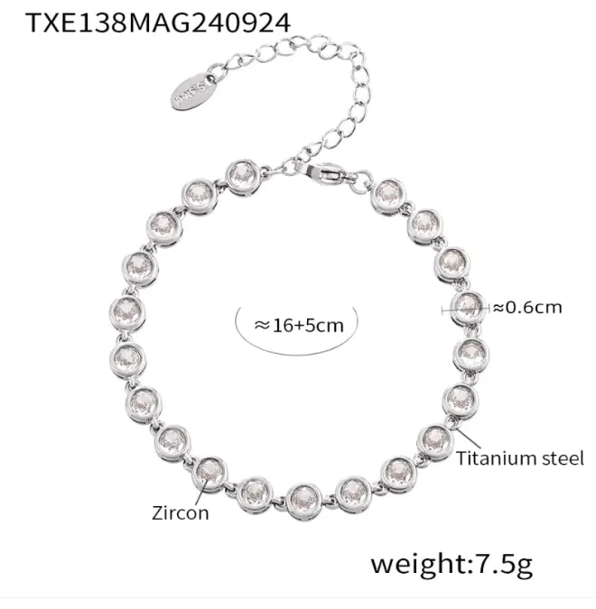 Titanium Steel Zircon Color Mix Bracelet & Necklace Set