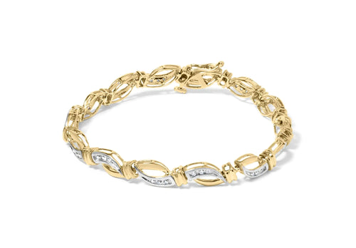 10K Yellow and White Gold 1/2 Cttw Channel Set Diamond Infinity Link 7" Tennis Bracelet (H-I Color, I1-I2 Clarity)