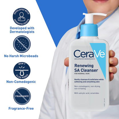 CeraVe SA Cleanser | Salicylic Acid Cleanser with Hyaluronic Acid, Niacinamide & Ceramides| BHA Exfoliant for Face | Fragrance Free Non-Comedogenic | 16 Ounce 16 Fl Oz (Pack of 1)