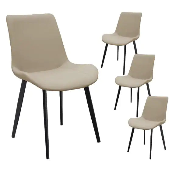 Tan PU Leather Dining Chair With Metal Legs, Modern Upholstered Chair Set Of 4 For Kitchen