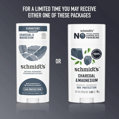 Schmidt's Aluminum-Free Vegan Deodorant Charcoal & Magnesium with 24 Hour Odor Protection, 4 Count for Women and Men, Natural Ingredients, Cruelty-Free, 2.65 oz