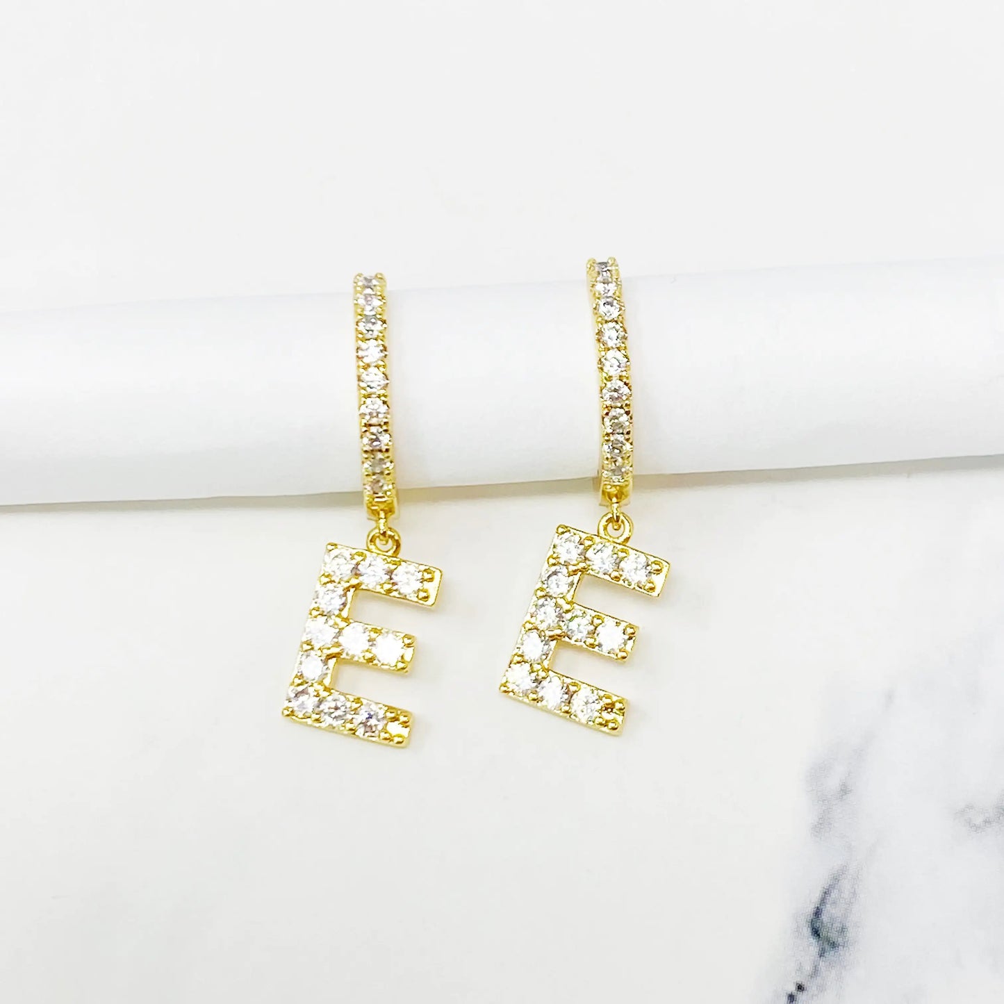 Crystal Initial Drop Earrings