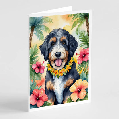 Bernedoodle Luau Greeting Cards Pack of 8