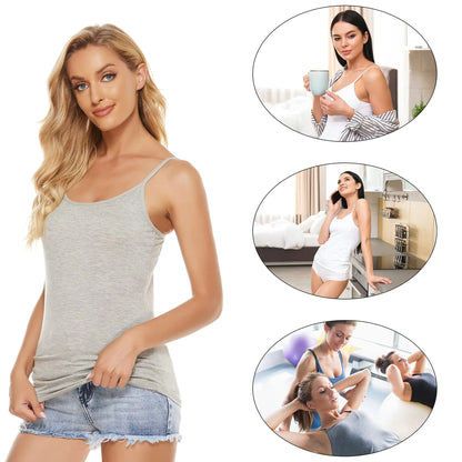 BQTQ 5 Pcs Women's Camisole Tank Top Undershirt Spaghetti Strap Basic Camisoles Large Black, White, Gray, Army Green, Darkred