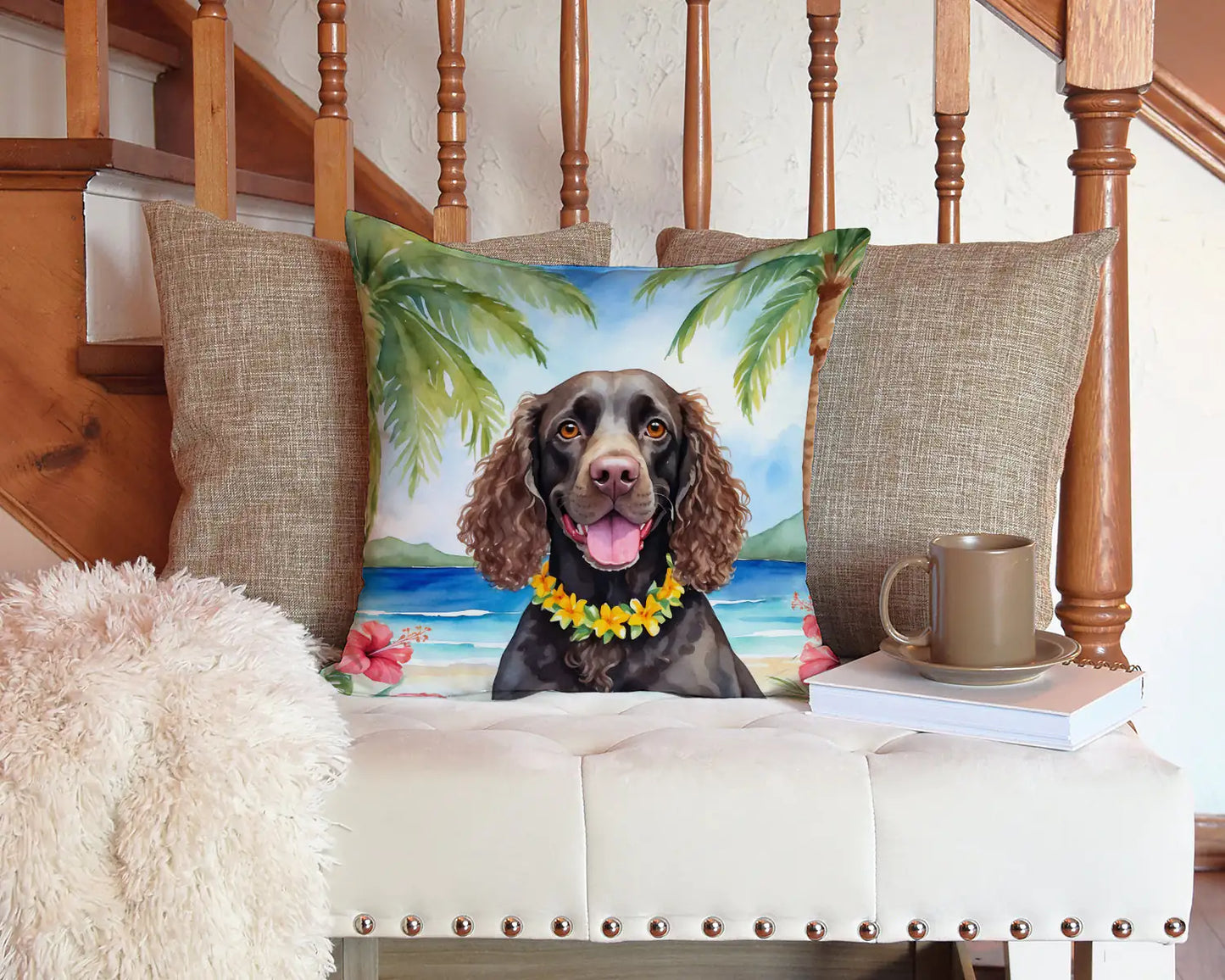 American Water Spaniel Luau Throw Pillow