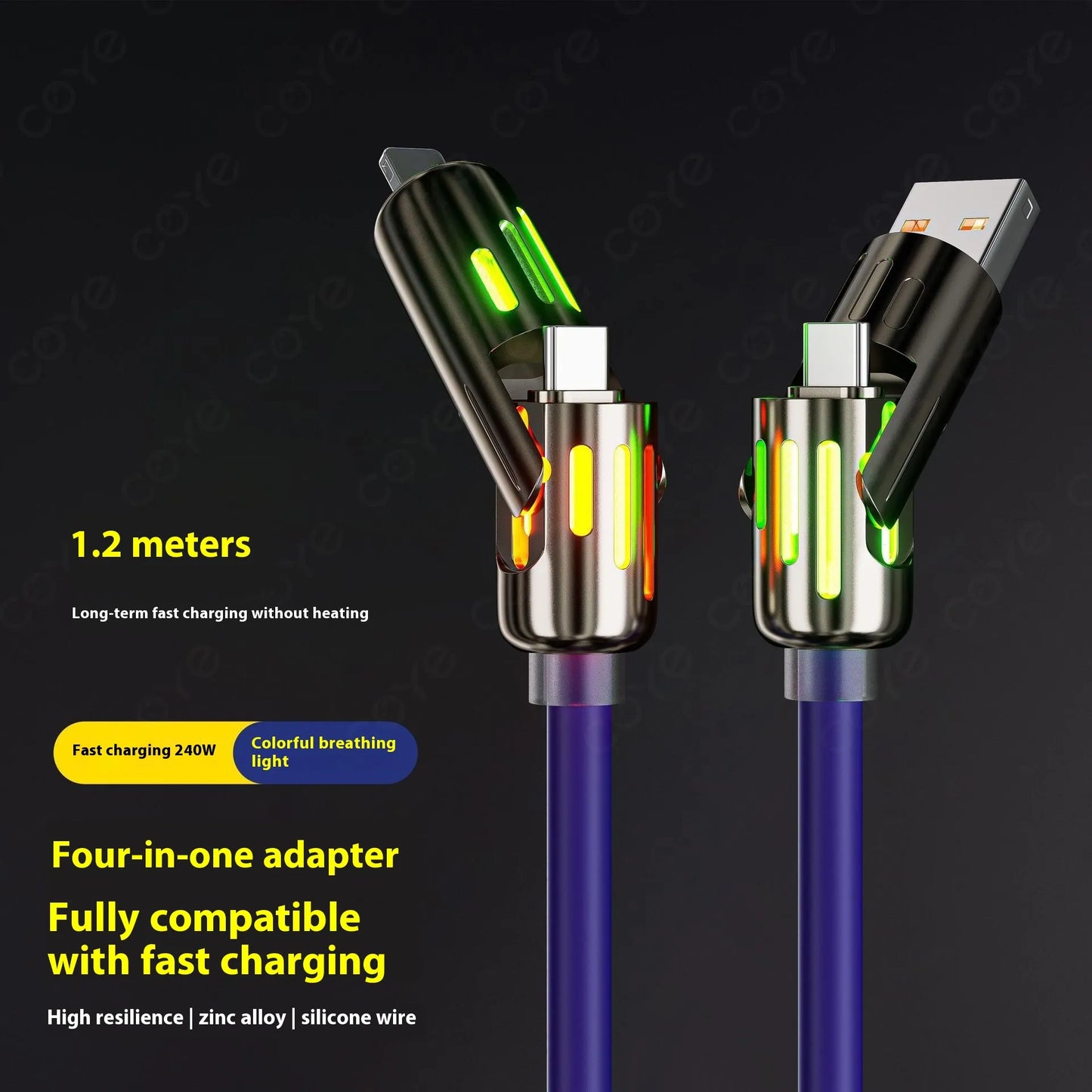 Car Multifunction 240W Four-in-one Data Cable